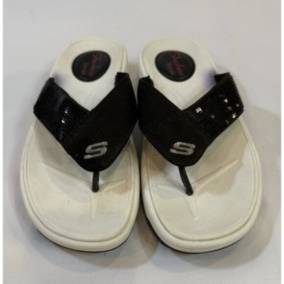 Skechers Womens Tone-Ups Size 6 Shoes White Brown Comfort Wedge Toning Sandals - Picture 1 of 10